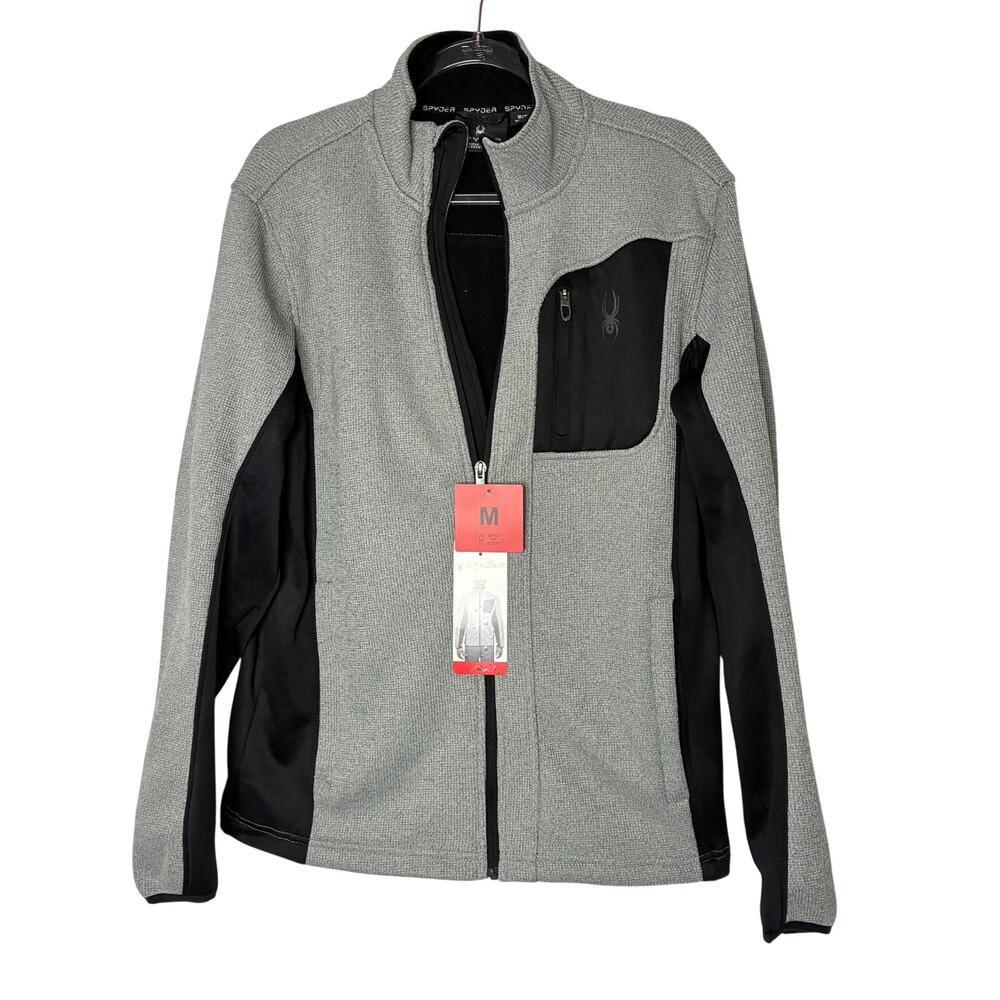 Spyder Gray Black Tech Full Zip Sweatshirt 100% Polyester NWT Mens Medium